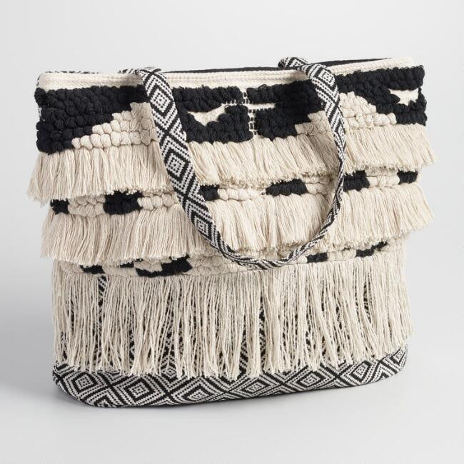Woven Tote With Fringe